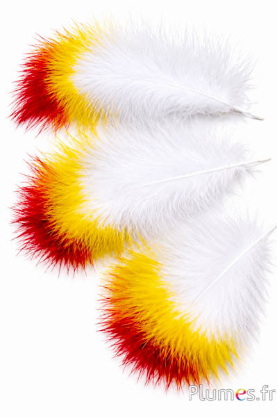 Pennacchio 3 piume - altezza 20 cm - bianco-giallo-rosso